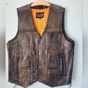 HIGH MILEAGE LEATHER Men's Brown Wash Leather Vest